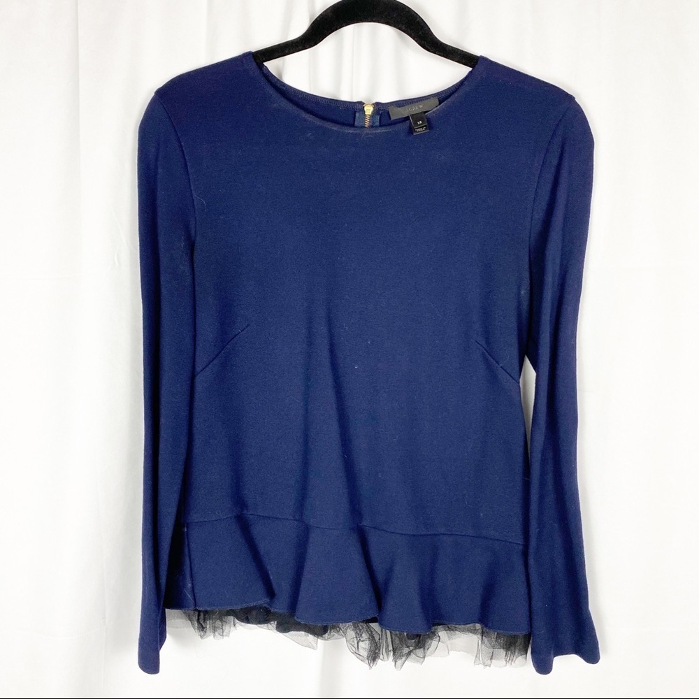 J CREW Blue Long Sleeve Flounce Top